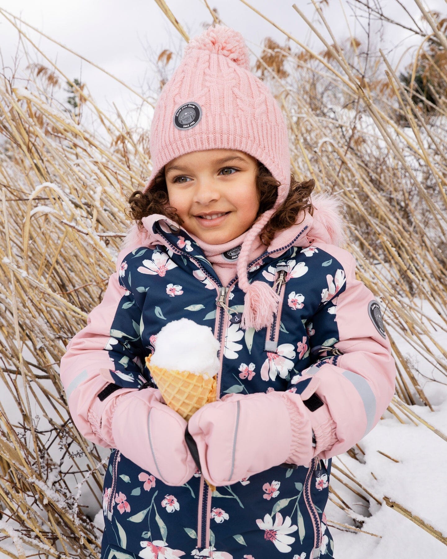 Lined Winter Hat With Pompom Dusty Pink-1
